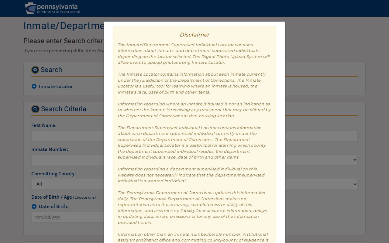 Pennsylvania DOC search for Allegheny County released inmate records