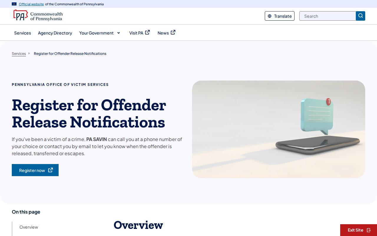 Allegheny County PA SAVIN release notification registration guide