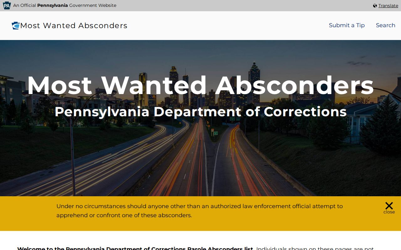 Pennsylvania parole absconder search for Allegheny County